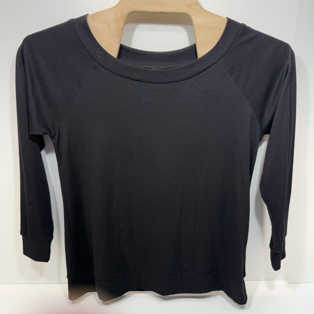Black Long Sleeve Raglan Top Wide Neck Knit Pullover Sweatshirt Shirt Women